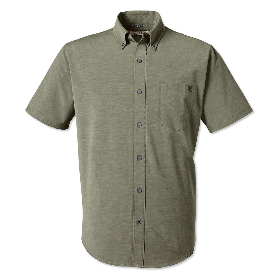 HUK Kona Solid UPF 30 Short Sleeve Work Shirt - Embroidered