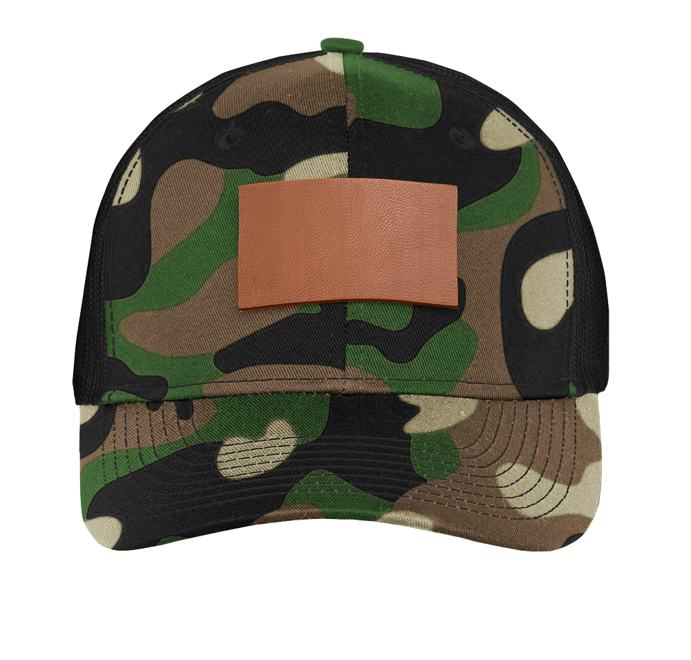 Port Authority Snapback Trucker Hat-Rectangle Faux Leather Patch-Laser Engraved-default