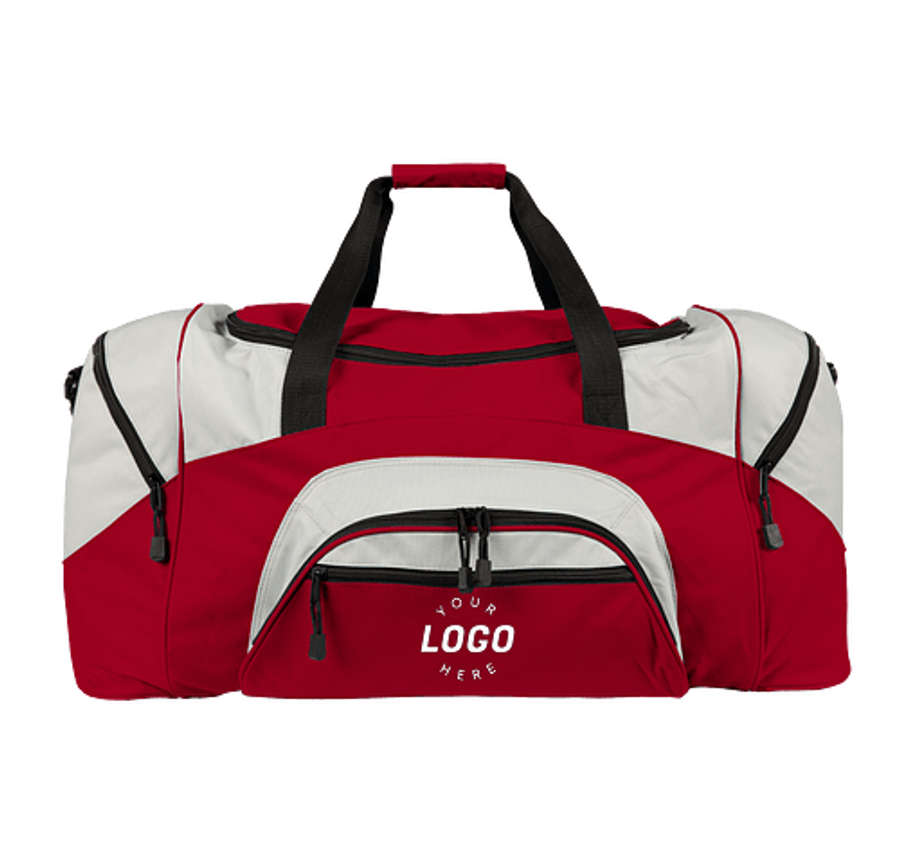 Port Authority Colorblock Gym Bag - Printed in Red / Grey