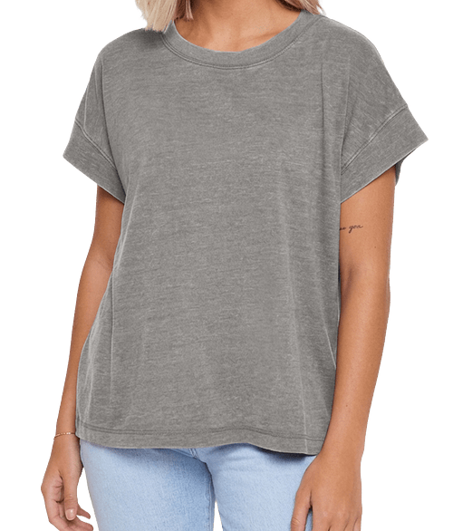 Live & Tell by LAT Women's Vintage Wash Jersey T-shirt in Washed Grey