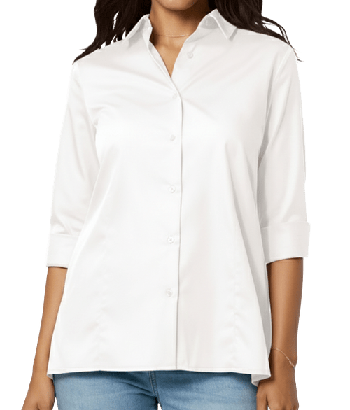 Blue Generation Women’s Studio Poplin 3/4 Sleeve Swing Shirt - Embroidered in White