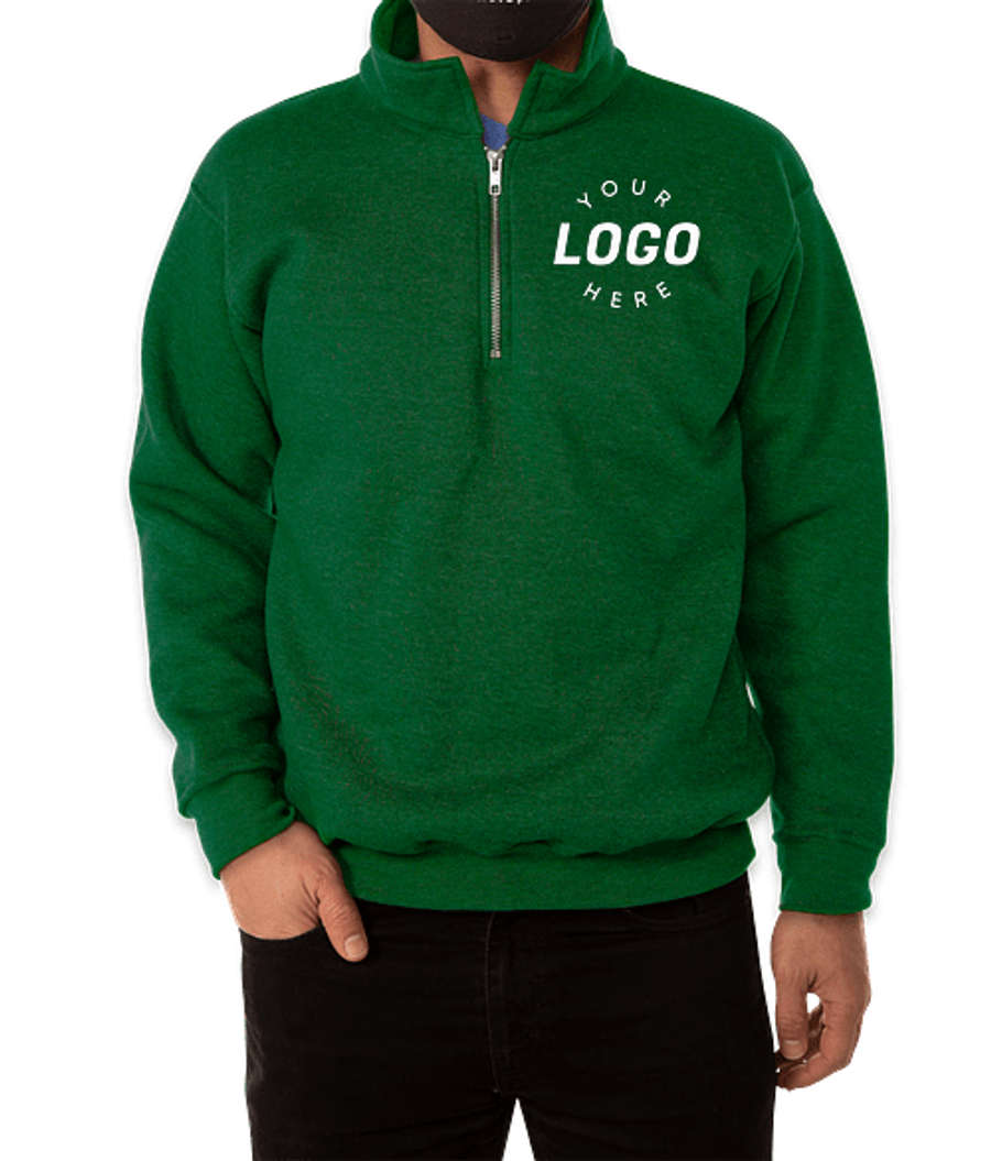 Bayside USA-Made Quarter-Zip Pullover Sweatshirt in Hunter Green