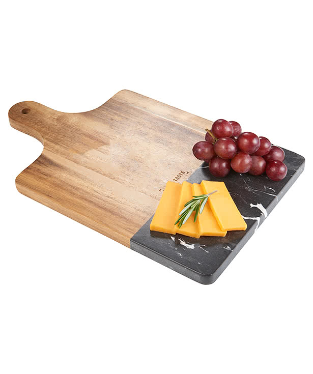 Laser Engraved Black Marble and Wood Cutting Board