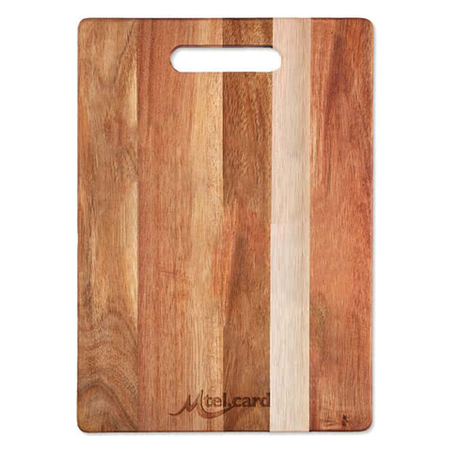 Laser Engraved Acacia Cutting Board with Handle in Natural