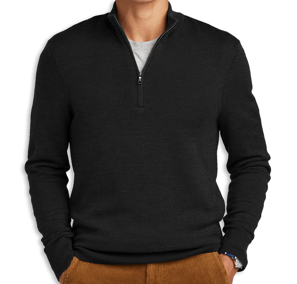 Brooks Brothers Merino Wool Birdseye Quarter Zip Sweater-default