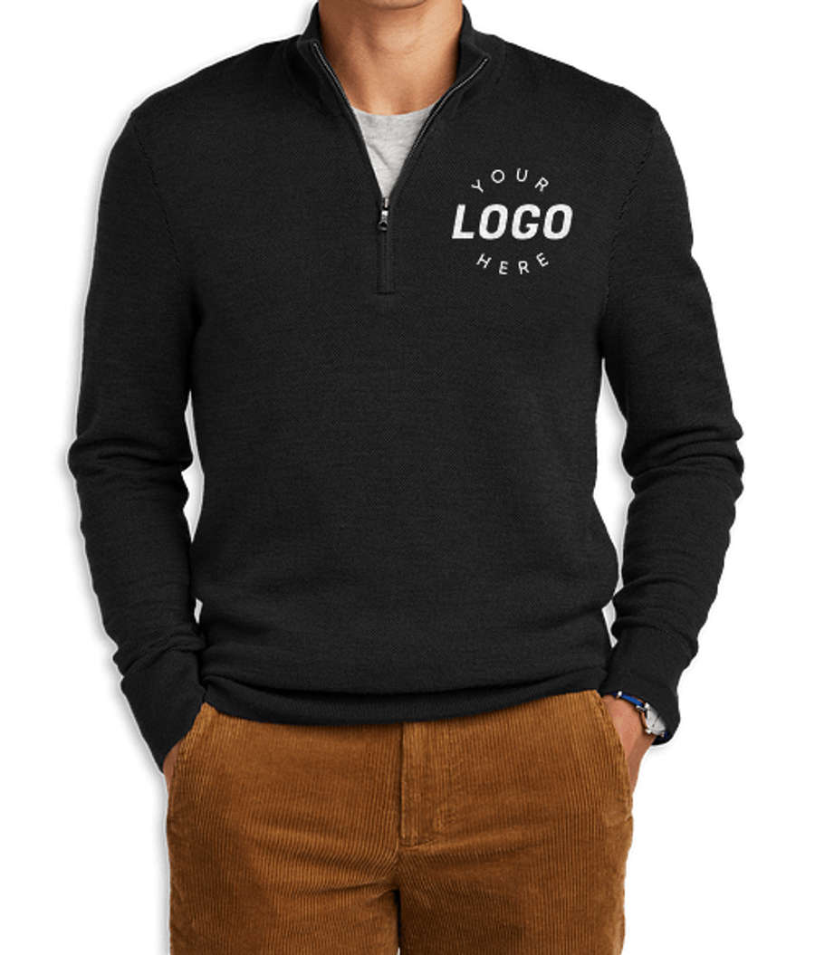 Brooks Brothers Merino Wool Birdseye Quarter Zip Sweater in Deep Black