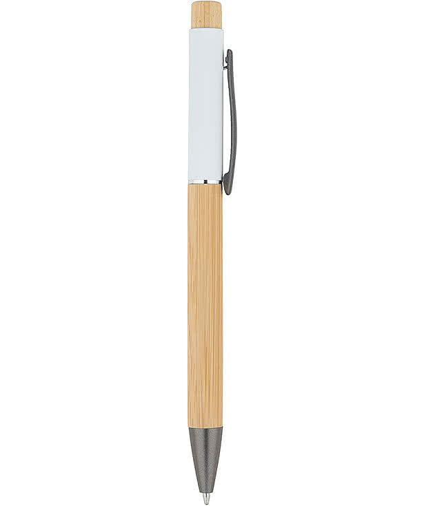 Laser Engraved Bamboo Barrel Ballpoint Pen with Gunmetal Clip (black ink)