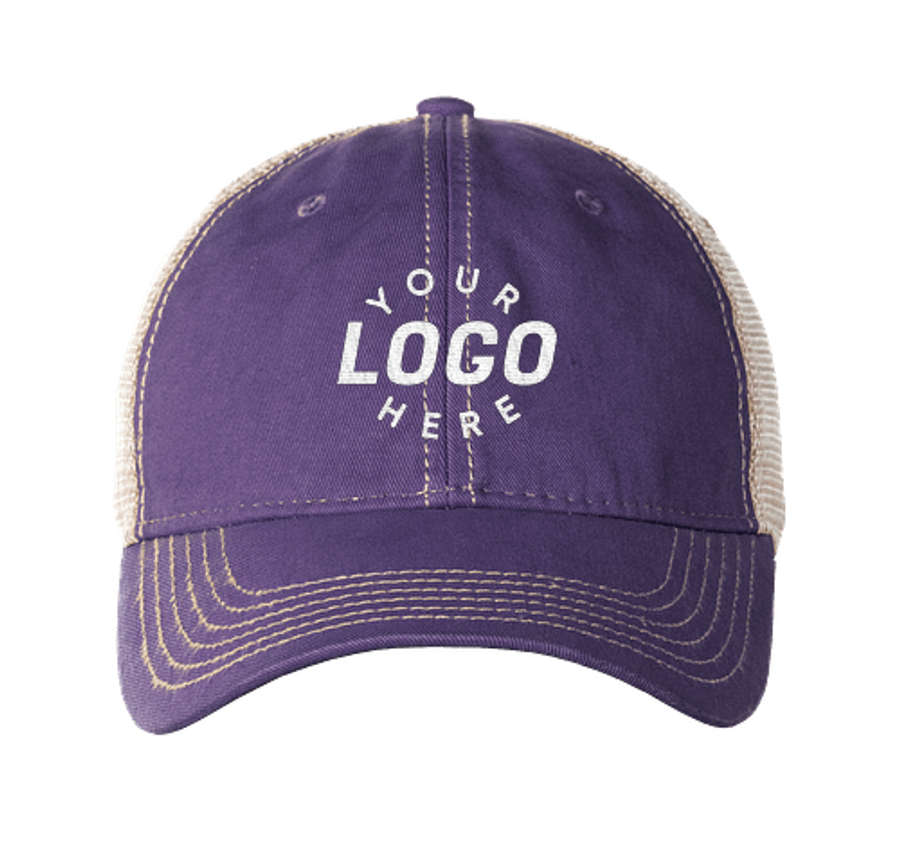 Legacy Old Favorite Trucker Hat - Embroidered in Purple/Khaki