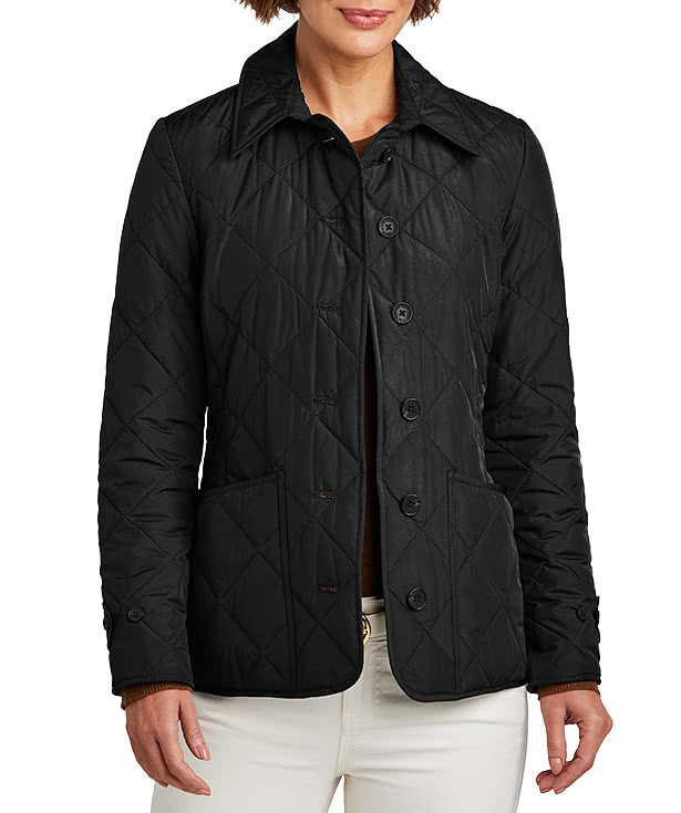 Brooks Brothers Women's Quilted Soft Shell Jacket - Faux Leather Patch