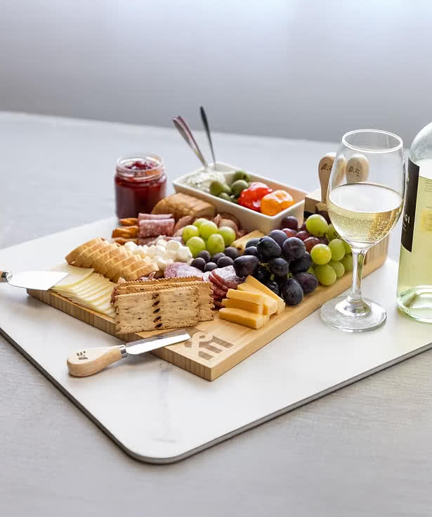 Laser Engraved Charcuterie Board with Bowl, Cheese Utensils, & Forks