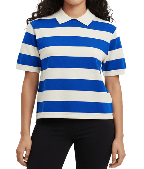 Holloway Women’s Prep Street Rugby Crop Polo in Alabaster / Vintage Royal