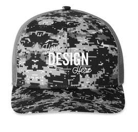 Richardson Patterned Snapback Trucker Hat - Color: Black Digital Camo / Charcoal