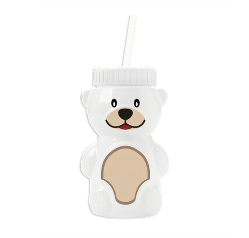 20 oz. Cubbie Bear Water Bottle with Straw in White With White Lid