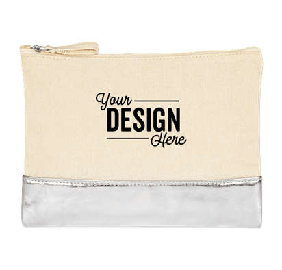Cotton Cosmetic Bag with Metallic Accent - Natural / Silver