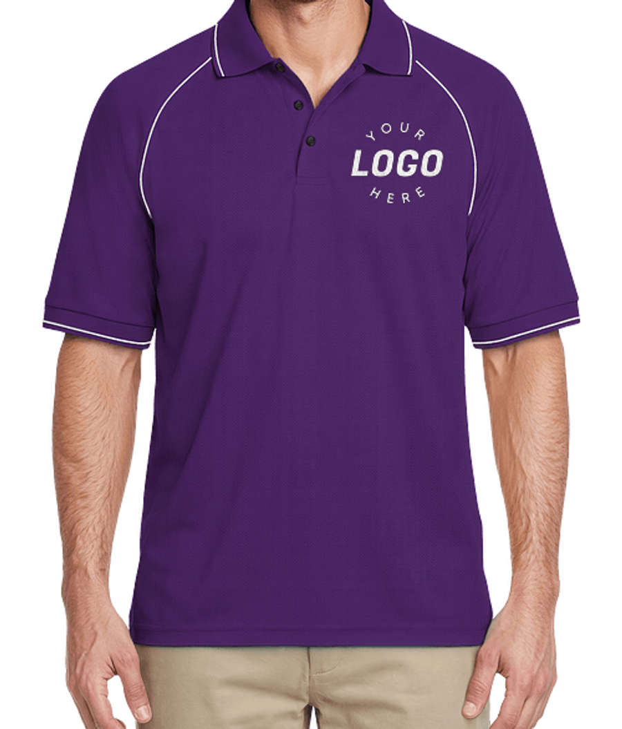 Blue Generation BLU-X-DRI Tipped Performance Polo - Embroidered in Purple / White