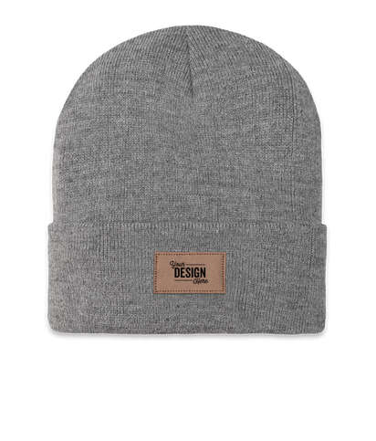 Ahead Newfoundland Cuff Beanie with Tan Rectangle Patch - Grey Heather