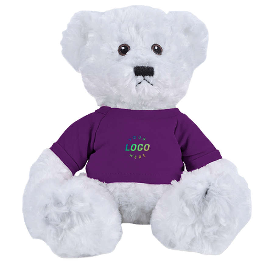 Full Color 10" White Dexter Bear Plush Animal in Purple