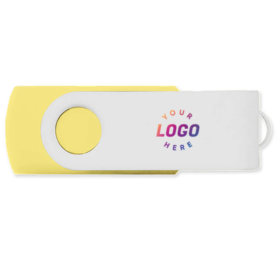Full Color White Matte Swivel USB Flash Drive 8GB in Yellow