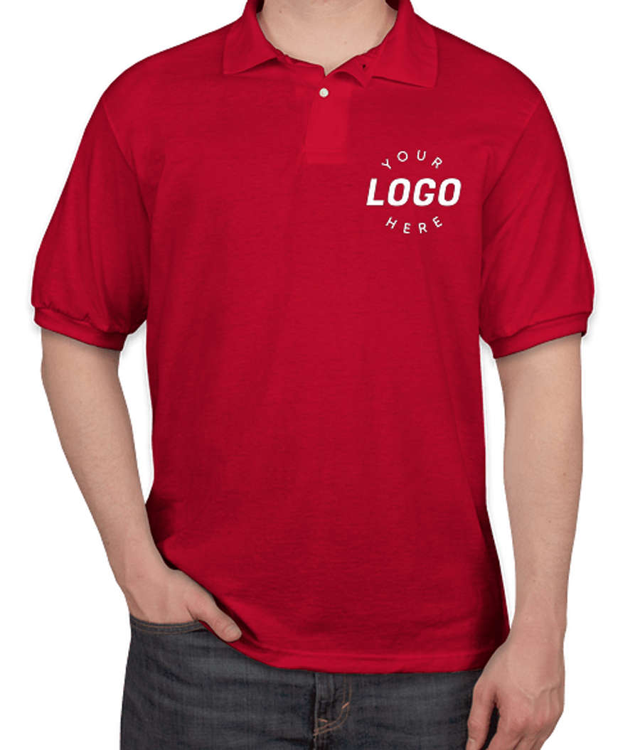 Hanes EcoSmart 50/50 Jersey Polo - Printed in Deep Red
