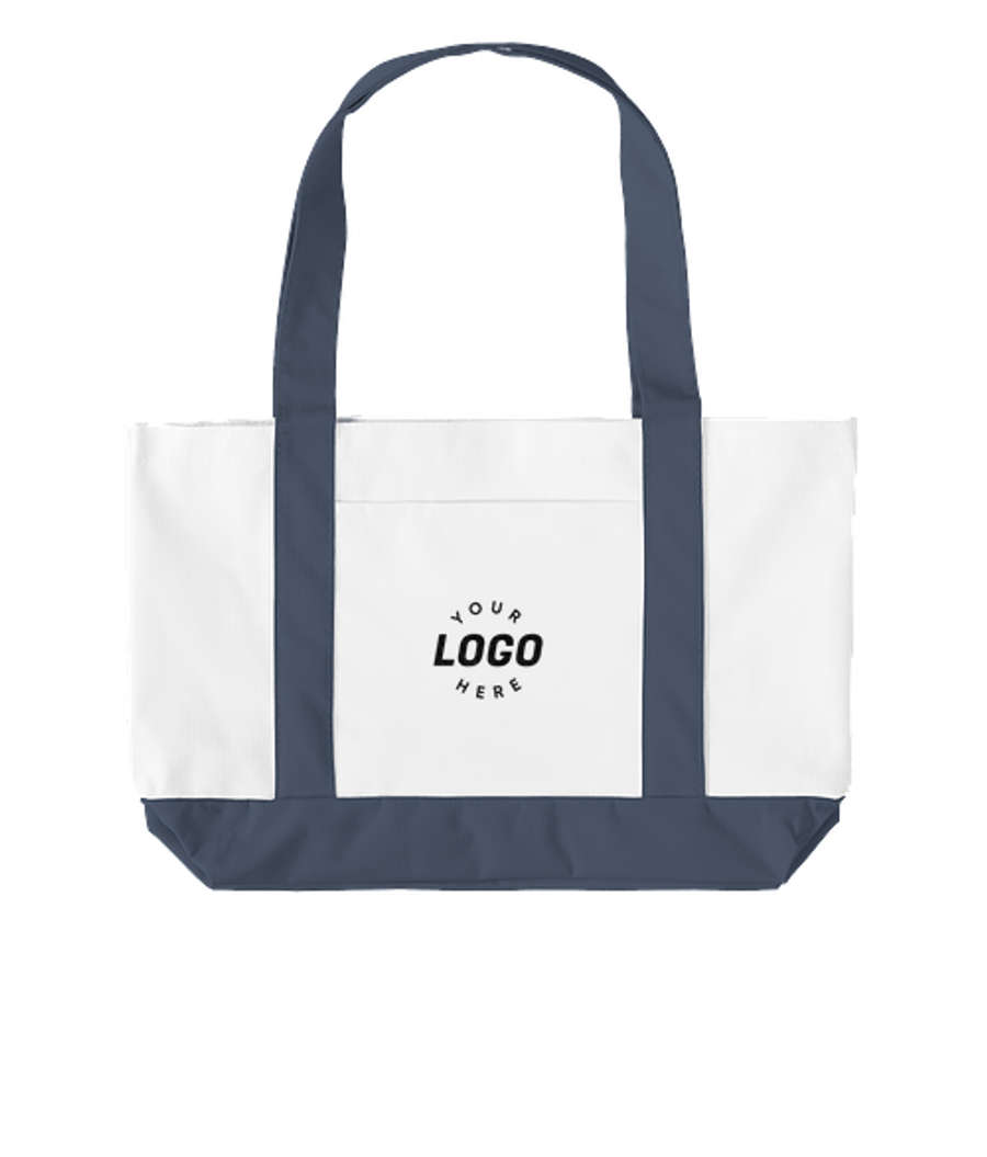 Embroidered Large Cruiser Poly Tote Bag in White / Navy