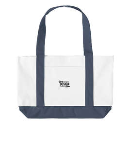 Embroidered Medium Poly Boat Tote Bag - Color: White / Navy