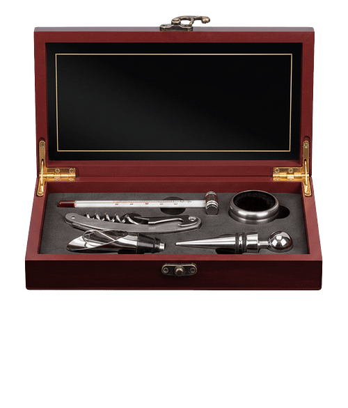 Laser Engraved Vinson 5 Piece Wine Accessory Set in Rosewood