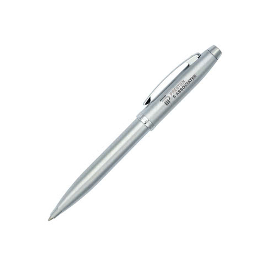 Laser Engraved Sheaffer 100 Brushed Chrome Ballpoint Pen (black ink) in Silver