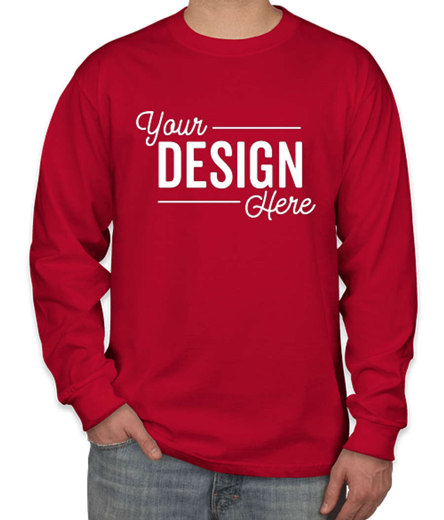 Hanes Beefy-T Long Sleeve T-shirt in Deep Red