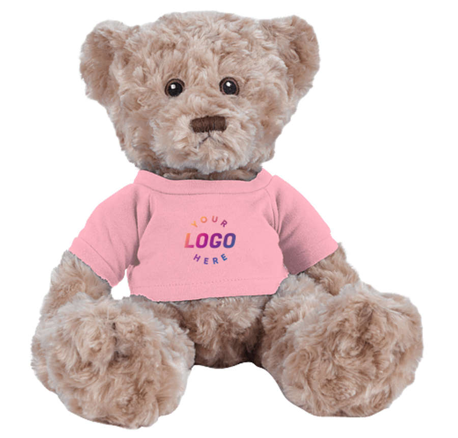 Full Color 10" Tan Dexter Bear Plush Animal in Pink