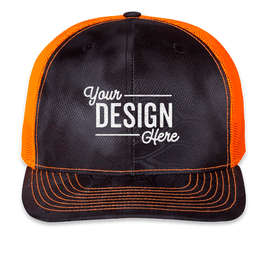 Richardson Patterned Snapback Trucker Hat - Color: Kryptek Typhon / Neon Orange