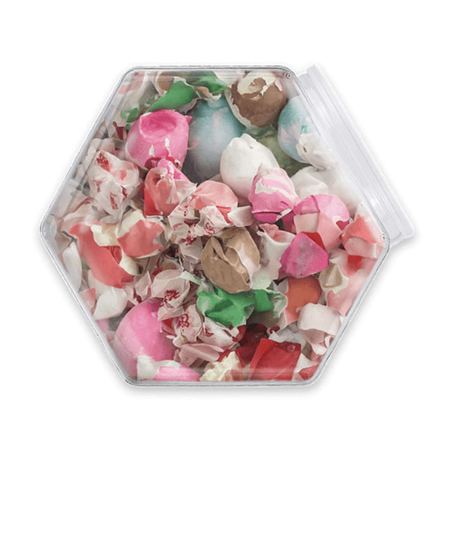Penny Candy Jar with Individually Wrapped Salt Water Taffy (Tub of 30) in Saltwater Taffy