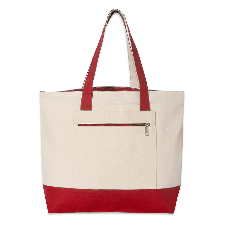 Embroidered Large Front Zipper Cotton Tote Bag