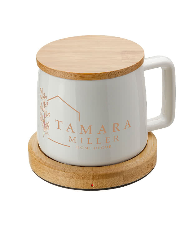 8 oz. Ceramic Mug with Bamboo Mug Warmer