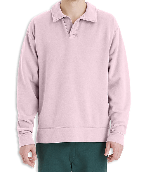 Hanes ComfortWash Garment Dyed Polo Collar Sweatshirt in Cotton Candy