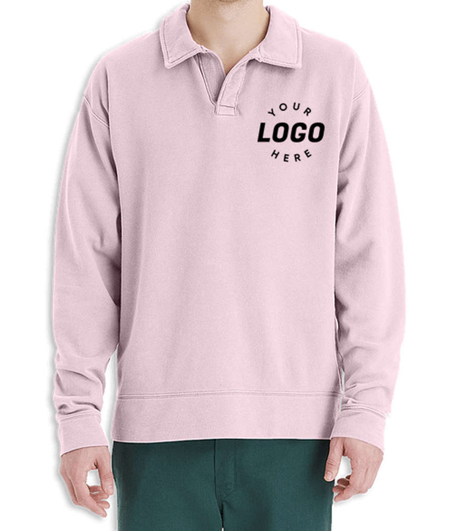 Hanes ComfortWash Garment Dyed Polo Collar Sweatshirt in Cotton Candy