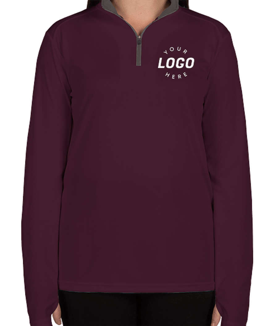 Badger Women's Contrast Quarter Zip Performance Shirt in Maroon / Graphite