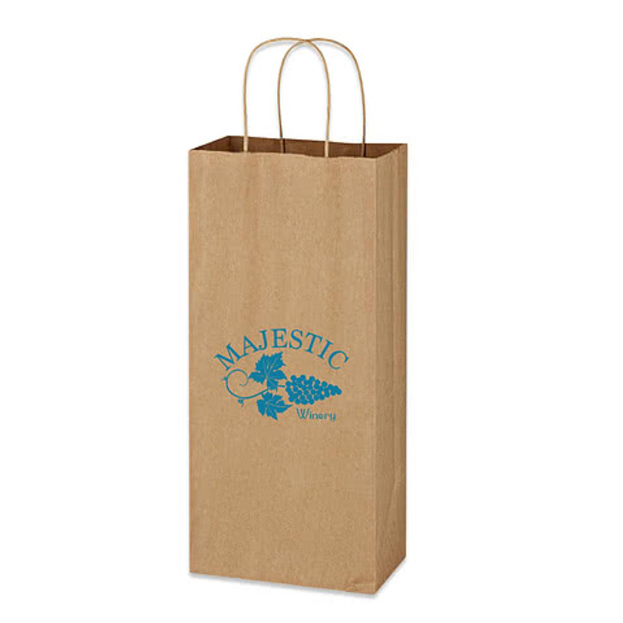 Full Color Medium Brown Kraft Paper Wine Bag in Natural
