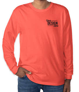 Comfort Colors 100% Cotton Long Sleeve T-Shirt - Embroidered - Color: Neon Red Orange