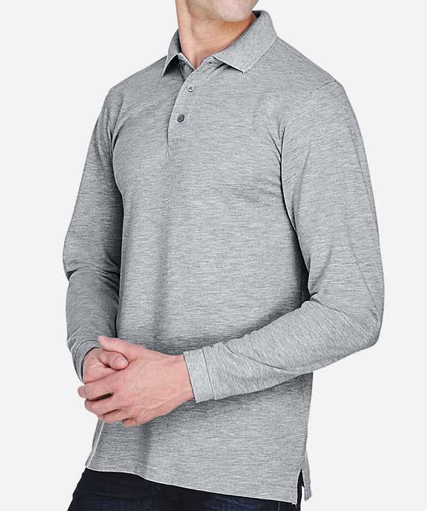 Harriton Easy Blend Long Sleeve Pique Polo - Embroidered