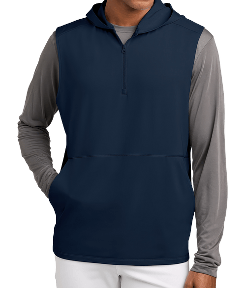 Sport-Tek Sport-Wick Stretch Sleeveless Hooded Quarter Zip Sweatshirt in True Navy