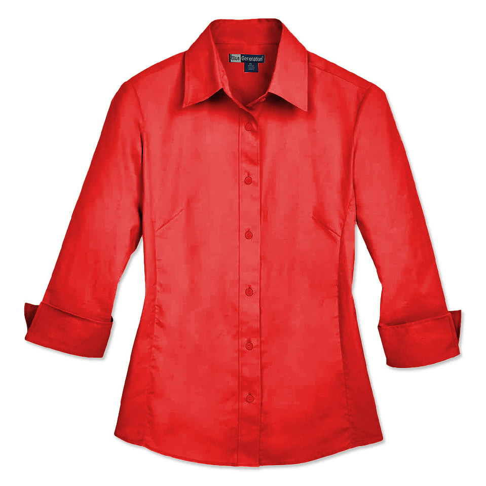Blue Generation Women's Superblend Poplin 3/4 Sleeve Dress Shirt