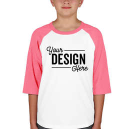 Sport-Tek Youth Raglan T-shirt - Color: White / Bright Pink