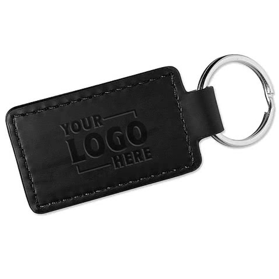 Debossed Tuscany Faux Leather Rectangle Keychain in Blue Navy