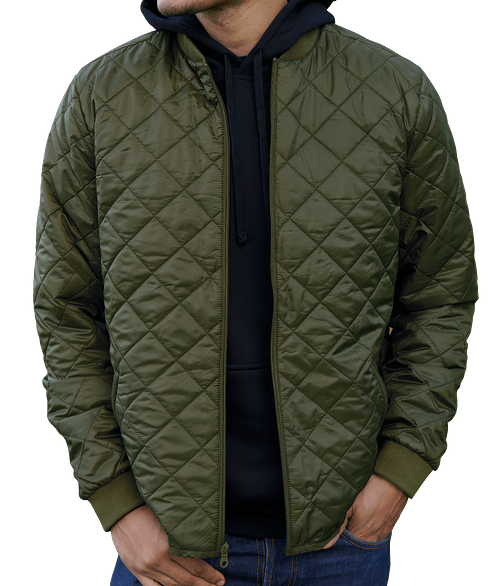 Vantage Everett Diamond Quilted Bomber Jacket in Loden Green