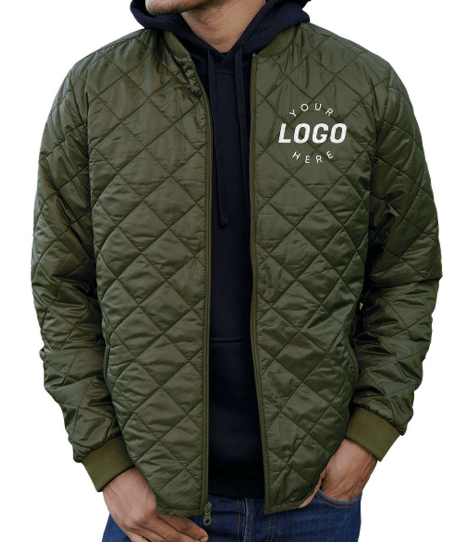Vantage Everett Diamond Quilted Bomber Jacket in Loden Green