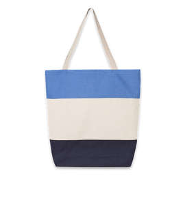 Tri-Color Cotton Canvas Tote Bag - Color: Navy / Natural / Carolina Blue