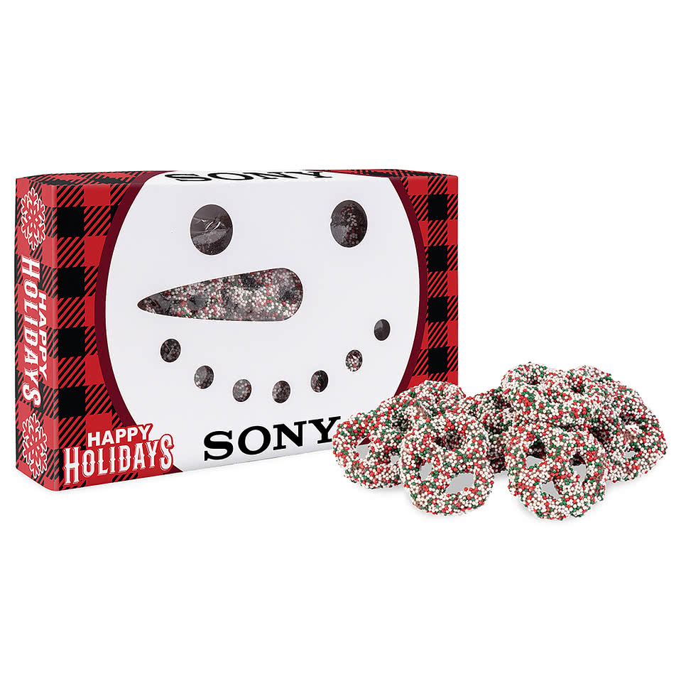 Milk Chocolate Christmas Mini Pretzels with Die Cut Snowman Box