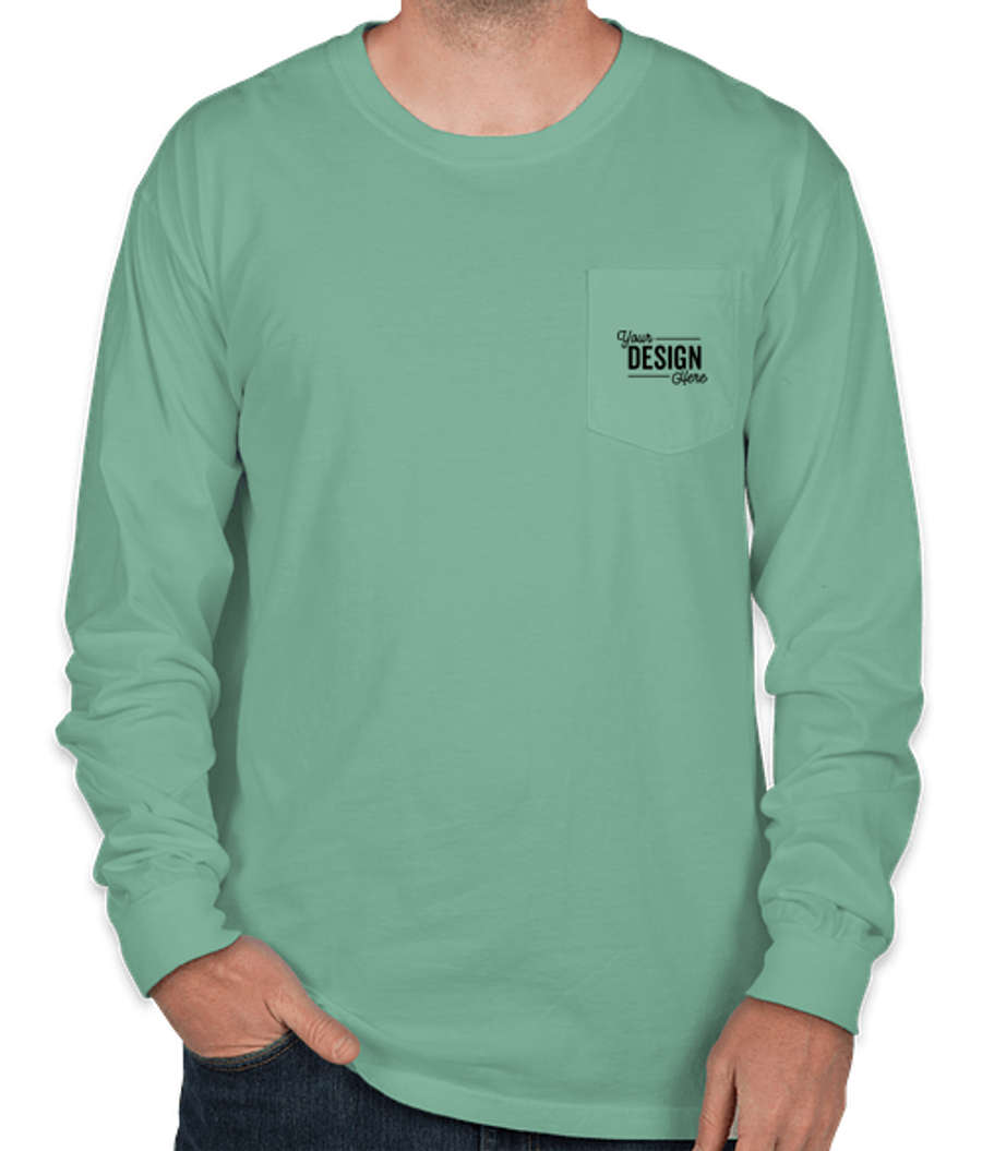 Comfort Colors Long Sleeve Pocket T-Shirt in Seafoam