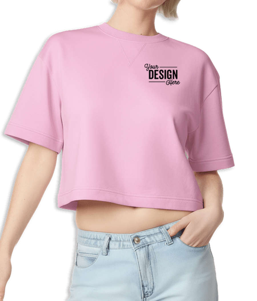 American Apparel Women's Heavyweight French Terry Cropped T-shirt in Powder Pink