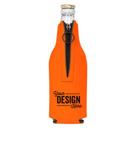 Foldable Foam Zipper Bottle Cooler - Color: Orange